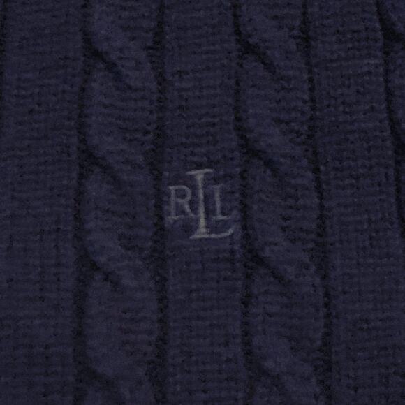 Lauren Ralph Lauren Womens Sweater Large Navy Cable Knit Brown Suede-Like Patch - Picture 4 of 11